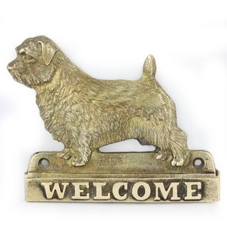 OEM Norfolk Terrier - Cartel Para Puerta Con Un Perro, Placa De Bienvenida De Lat&oacute;n, Cartel Exclusivo Con La Palabra Welcome De Art-dog