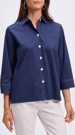 Foxcroft Kelly Button-Up Shirt in Navy/White at Nordstrom, Size X-Small