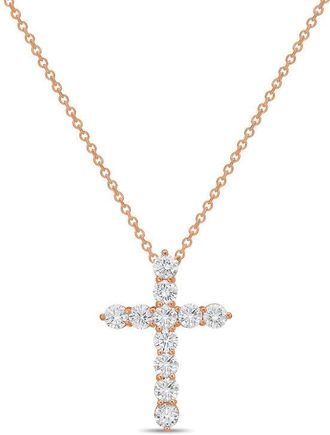 Diana M. Jewels 14kt Rose Gold 1.00 cts Lab Grown Round Diamond Cross Pendant