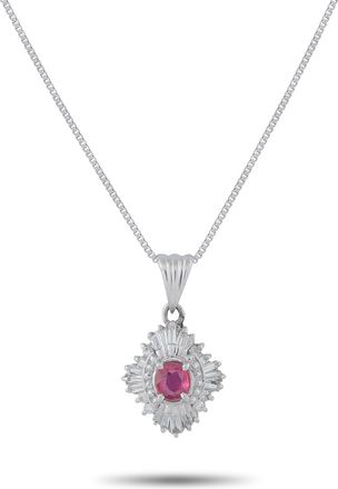 Luxury Bazaar Platinum 0.34 ct Diamond and 0.65 ct Ruby Pendant Necklace MF26-011426