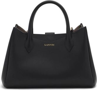 Lanvin Zwarte leren handtas met logo - Dames - Handtassen - Zwart - ONE Size - Tassen