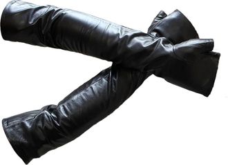 Generic Womens Long Sheepskin Fingerless Gloves Winter fleece Lining Half-Finger Leather Gloves