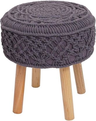Hhg Non utilizzato] Sgabello poggiapiedi HHG 482 rotondo 45x41cm macramé maglia, grigio