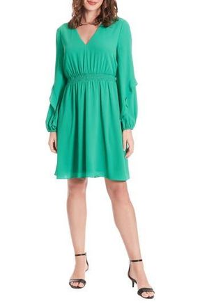 London Times V-Neck Long Sleeve Minidress in Green at Nordstrom Rack, Size X-Large