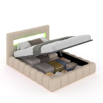 Concept Usine Cama nube LED con arc&oacute;n 160x200cm terciopelo beige