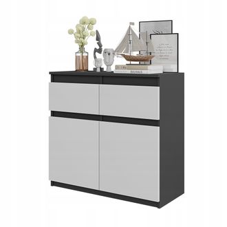 OEM C&oacute;moda De 80 Cm, Antracita/blanco Mate, 2 Cajones, 2 Puertas, 2 Estantes