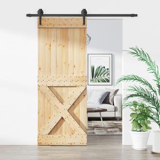 Berkfield Home Sliding Door with Hardware Set 80x210 cm Solid Wood Pine in Brown