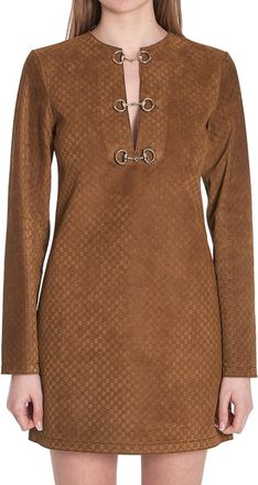 Gucci Brown Logo Crew Neck Mini Dress