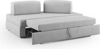 Divani.Store Liberty Sof&aacute; Con Puff Extra&iacute;ble Y Respaldo Desmontable En Tela Impermeable 180 Cm Gris Claro