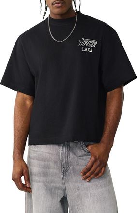 True Religion Stacked Boxy Heavyweight Cotton Graphic T-Shirt in Jet Black at Nordstrom, Size Medium