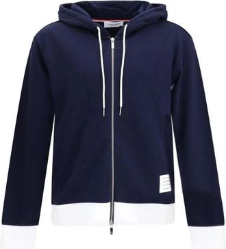 Thom Browne Loopback Jersey 4-Bar Zip Up Hoodie - Heren - Vesten met rits - Blauw - 2Xs/Xs - Katoen - Hoodies & sweatvesten