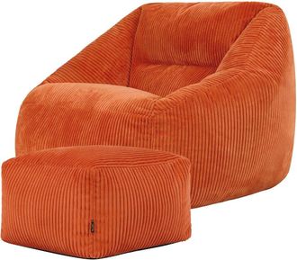 Icon Brand Puf sill&oacute;n con reposapi&eacute;s cuadrado en pana naranja terracota