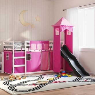 Berkfield Home Bunk Bed without Mattress with Slide & Curtains Pink 90x200 cm