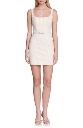 Avec Les Filles Belted Stretch Cotton Minidress in Beige - White Stripe at Nordstrom, Size X-Small
