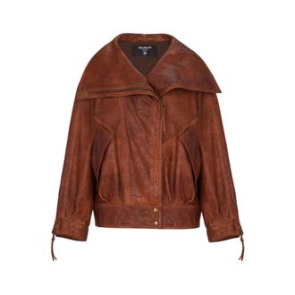 Balmain Lambskin Bomber Jacket - female - Balmain - Leather Jackets - Brown - XS - Jackets