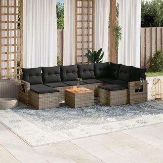 vidaXL Set De Sof&aacute;s De Jard&iacute;n 10 Pzas Con Cojines Rat&aacute;n Sint&eacute;tico Gris Vidaxl