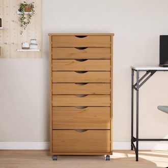 Berkfield Home Rolling Cabinet with Drawers MOSS Honey Brown Solid Wood Pine