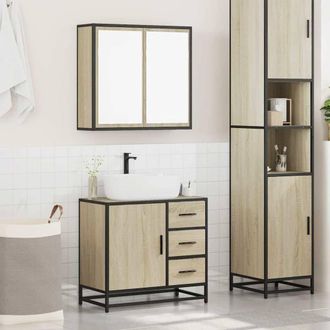 Berkfield Home Durable 2 Piece Bathroom Furniture Set Sonoma Oak Engineered Wood in Light Tan