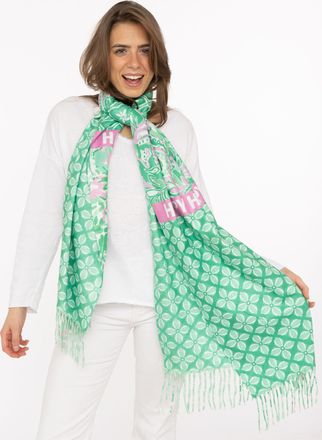 Zwillingsherz Schal ZWILLINGSHERZ Grafischer Paisley, Damen, mint, Web, Obermaterial: 100% Polyester, Modet&uuml;cher Schal, Mustermix, Schriftzug und Fransen