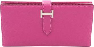 Herm&egrave;s Pink Chevre Leather Long Wallet (Bi-Fold) (Pre-Owned)