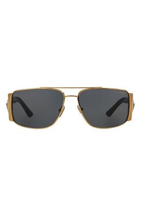 Versace 63mm Polarized Oversize Rectangular Sunglasses in Gold/grey at Nordstrom