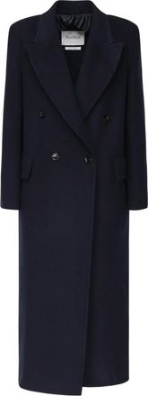 Max Mara Double-Breasted Jas met Zakken - Dames - Mantel - Blauw - S - Wol - Jassen
