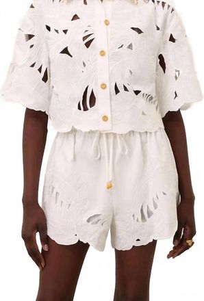 Zimmermann Mahon Embroidered Crop Top In Ivory