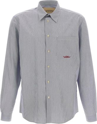 Valentino Garavani Gestreept katoenen overhemd - Heren - Casual Overhemden - Blauw - XL - Katoen - Overhemden