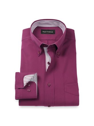 Paul Fredrick Comfort Stretch Non-iron Solid Dress Shirt With Contrast Trim