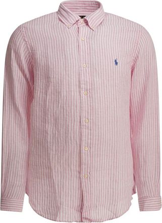 Polo Ralph Lauren Gestreept linnen overhemd - Heren - Casual Overhemden - Roze - M - Linnen - Overhemden