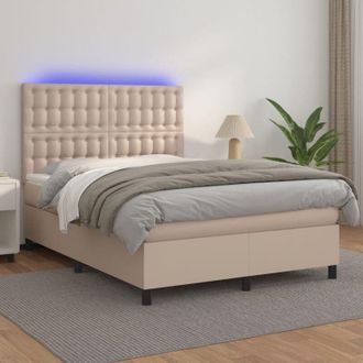 vidaXL Vidaxl - Cama Box Spring Colch&oacute;n Led Cuero Sint&eacute;tico Capuchino 140x190cm
