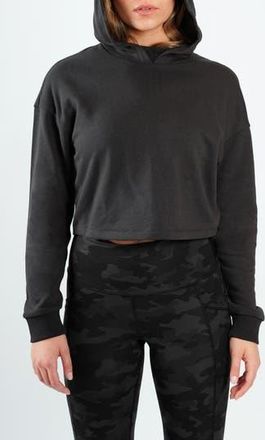90 Degree by Reflex French Terry Crop Hoodie in Black/Black Camo Multi at Nordstrom Rack, Size Large