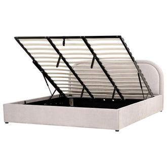 Beliani Cama Moderna Con Almacenaje De Tela Gris Pardo 180 X 200 Cm Quillien