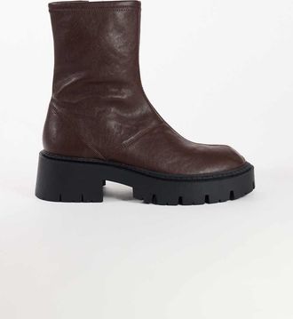 Topshop Liam stivali a calza con suola spessa in chocolate-Marrone