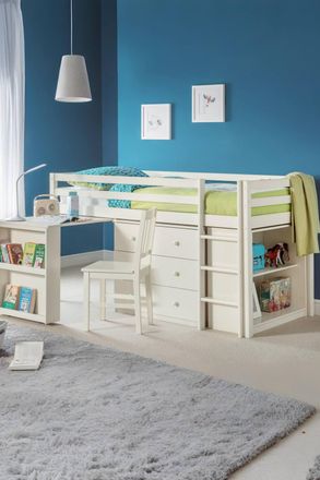 Julian Bowen Roxy Single White Midsleeper Cabin Bed with Desk