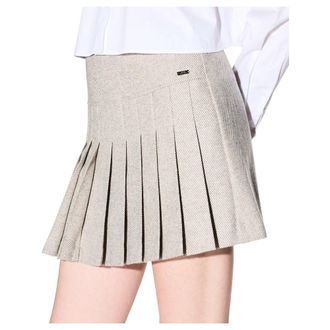 A|X Armani Exchange High-waisted Pliss&eacute; Mini Rok - Dames - Korte rokken - Beige - S - Wol - Rokken