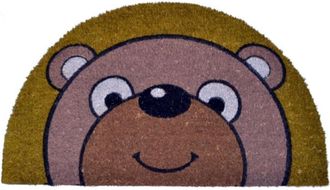 Imports Decor Half Round Bear Coir Door Mat, Cute Cartoon Coconut Fiber Doormat with Non-Slip PVC Backing, Indoor Outdoor Entrance Rug