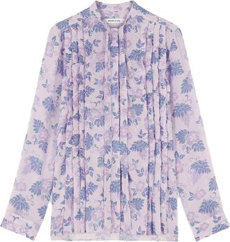 Maison Kitsun&eacute; floral pussy-bow top - women - Cotton - 36 - Purple