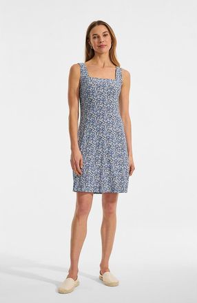 Lands End Silky Knit Mini Shift Dress in Navy/clear Blue Ditsy Floral at Nordstrom, Size X-Small
