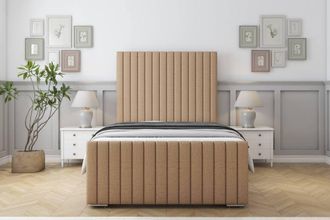 Sloomy Madison Dumfries Frame-Mattress - 50 Upholstered Headboard in Light Brown | Size: Double