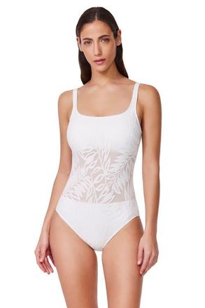 Gottex Skyfall Textured Square Neck One Piece in White at Nordstrom, Size 16