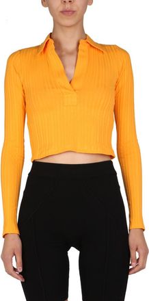 Helmut Lang Yellow Knitted Shirt Collar Sweater