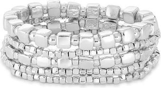 Nordstrom Set of 5 Beaded Stretch Bracelets in Silver at Nordstrom