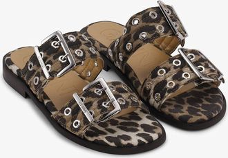 Ganni Womens Two Strap Sandal In Leopard
