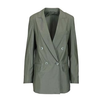 Max Mara Double-breasted wollen en zijden blazer - Dames - Jassen - Groen - Maat: XS Zijde
