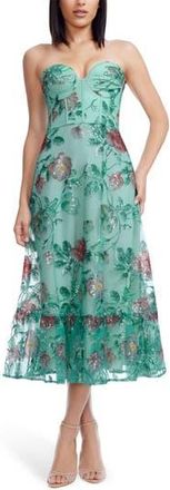 Dress The Population Carina Strapless Embellished Cocktail Dress in Sage Multi at Nordstrom Rack, Size X-Small