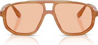 Emporio Armani 57mm Pilot Sunglasses in Striped Light Brown /Brown at Nordstrom