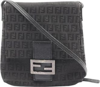Fendi Pre-owned Cross Body Bags, female, Black, Size: ONE SIZE Pre-owned Zucchino Canvas Leather Shoulder Bag