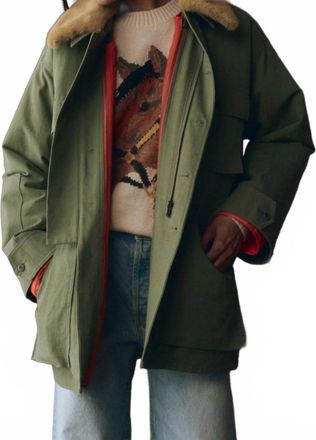 The Great. Reversible Quilted Liner Parka Jacket In Army & Hot Orange