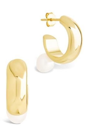 Sterling Forever Micki Cultured Pearl Drop Hoop Earrings in Gold at Nordstrom